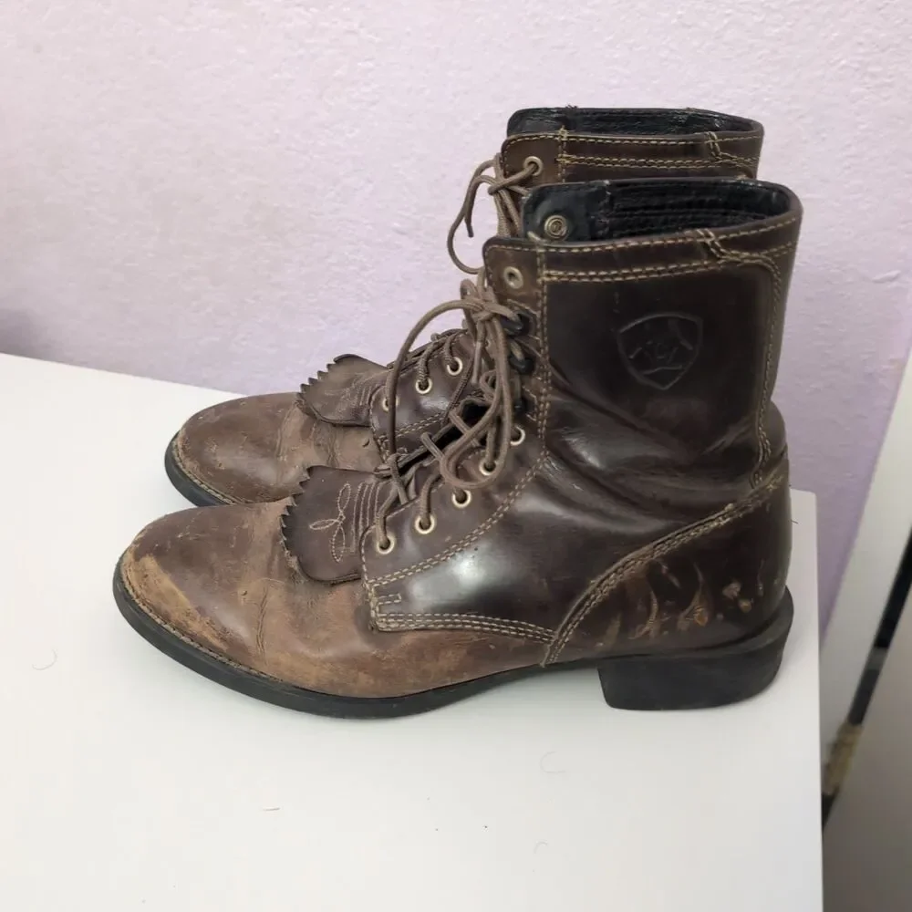 Ariat Heritage Lacer Boots mens 8.5 Distressed Brown Leather Ariat Heritage Boot